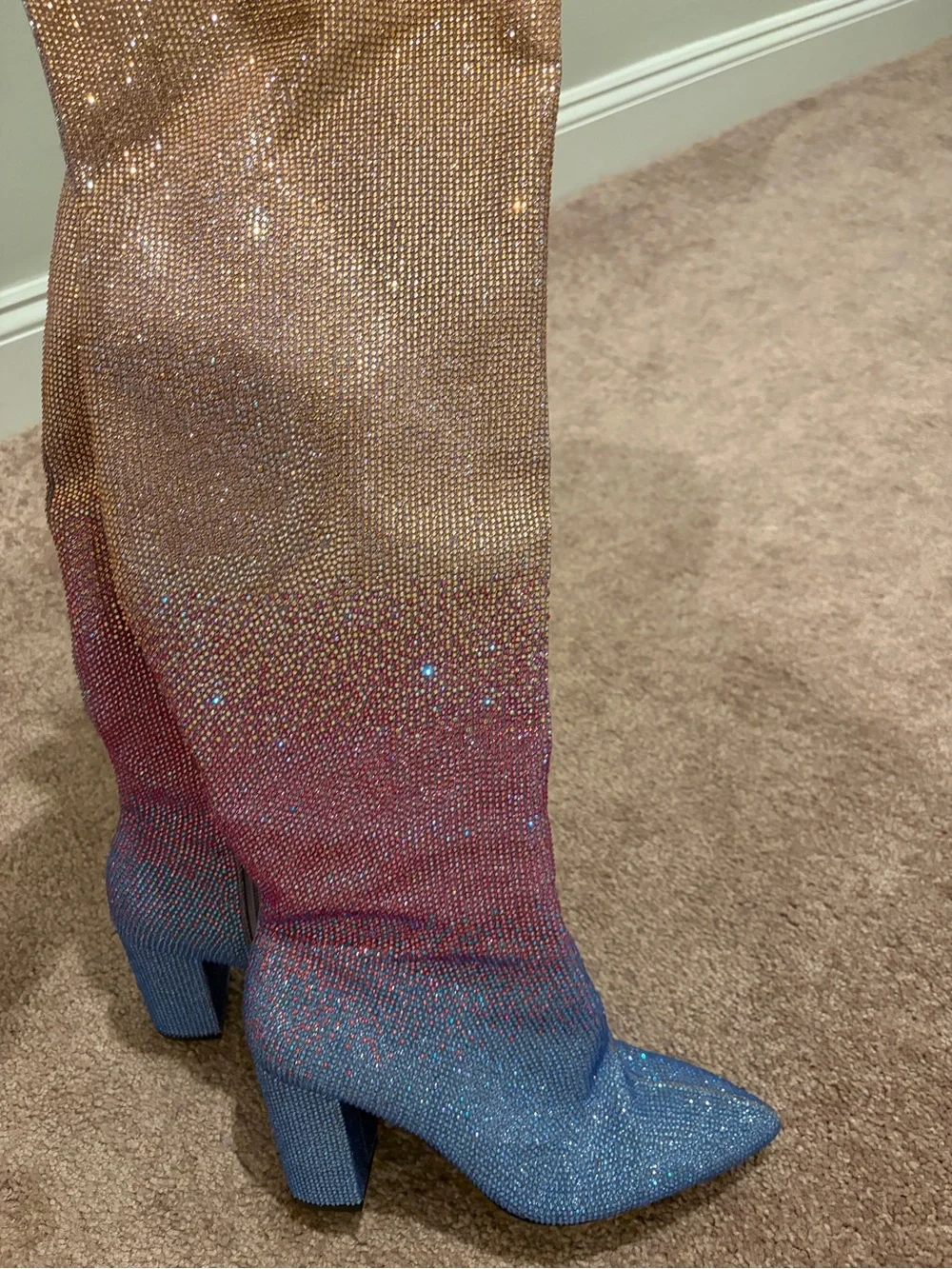 Dillards Women’s Ombre Glitter Knee-High Boots - Gold Pink Blue